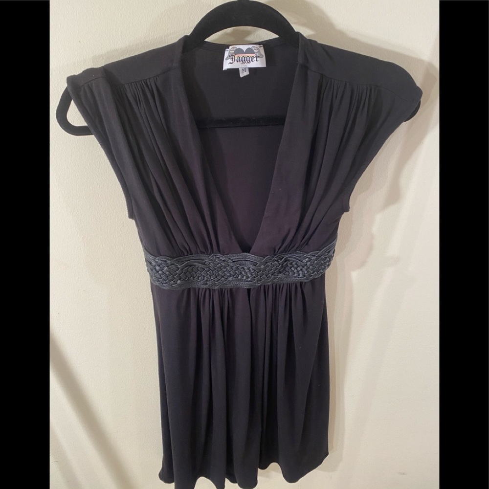 V-Neck Belted Black Dress. MED.